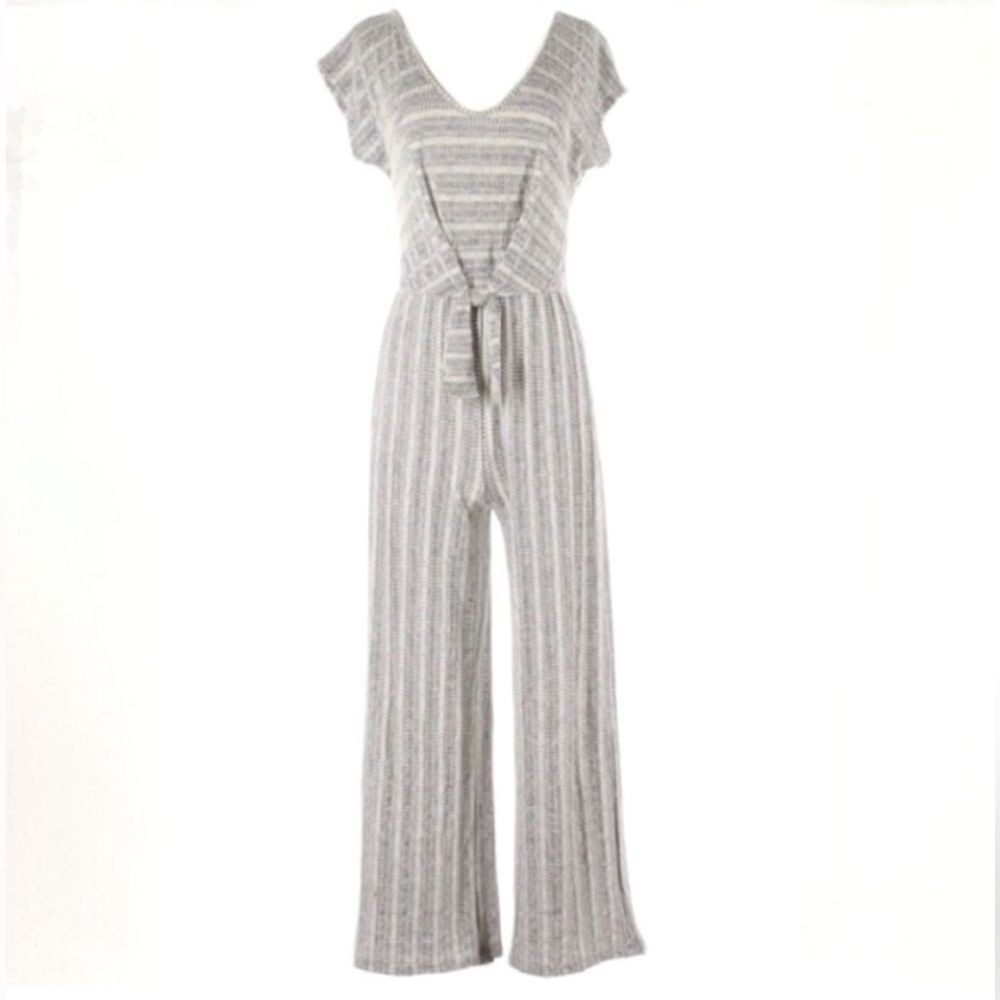 Caution To The Wind Light Gray Striped Jumpsuit NWT